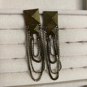 MIA Collection Antique Goldtone Pyramid Stud Layered Chain Fringe Dangle Earring